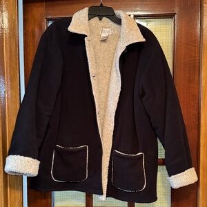 Willi Smith Black and Cream Teddy Jacket EUC